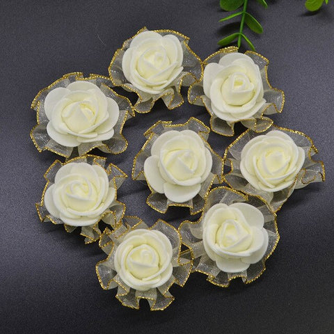 20pcs Mini 4cm Foam Silk Rose Artificial Flower Bride Bouquet White Beige Rose Wedding Flower Decoration Garland Fake Flower