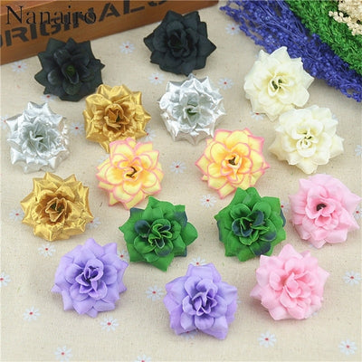 30Pcs 4.5cm Handmade Mini Artificial Silk Rose Flowers Heads DIY Scrapbooking Garland Fake Flower Wreath For Wedding Decorative