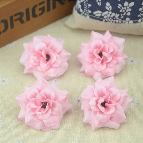 30Pcs 4.5cm Handmade Mini Artificial Silk Rose Flowers Heads DIY Scrapbooking Garland Fake Flower Wreath For Wedding Decorative