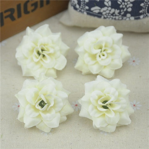 30Pcs 4.5cm Handmade Mini Artificial Silk Rose Flowers Heads DIY Scrapbooking Garland Fake Flower Wreath For Wedding Decorative