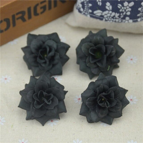 30Pcs 4.5cm Handmade Mini Artificial Silk Rose Flowers Heads DIY Scrapbooking Garland Fake Flower Wreath For Wedding Decorative