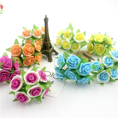 6 Pcs / Lot Artificial Flower Silk Roses PE Foam Mini Artificial Silk Flowers Wedding Bouquet Decorative Flowers and Garlands