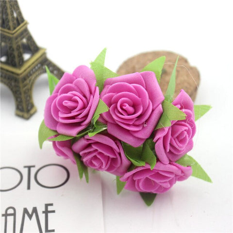 6 Pcs / Lot Artificial Flower Silk Roses PE Foam Mini Artificial Silk Flowers Wedding Bouquet Decorative Flowers and Garlands