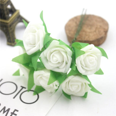 6 Pcs / Lot Artificial Flower Silk Roses PE Foam Mini Artificial Silk Flowers Wedding Bouquet Decorative Flowers and Garlands