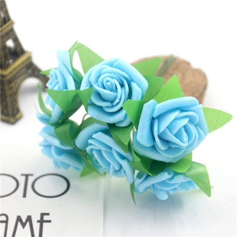 6 Pcs / Lot Artificial Flower Silk Roses PE Foam Mini Artificial Silk Flowers Wedding Bouquet Decorative Flowers and Garlands