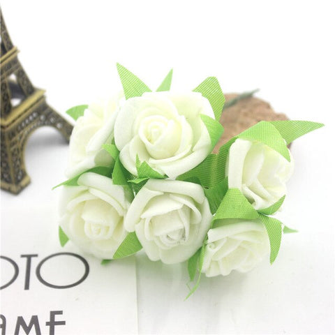 6 Pcs / Lot Artificial Flower Silk Roses PE Foam Mini Artificial Silk Flowers Wedding Bouquet Decorative Flowers and Garlands