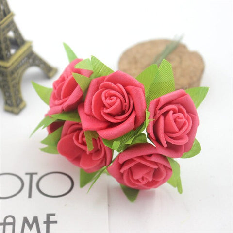 6 Pcs / Lot Artificial Flower Silk Roses PE Foam Mini Artificial Silk Flowers Wedding Bouquet Decorative Flowers and Garlands