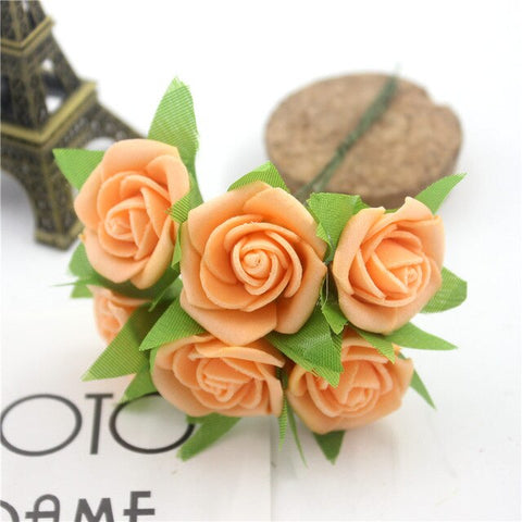 6 Pcs / Lot Artificial Flower Silk Roses PE Foam Mini Artificial Silk Flowers Wedding Bouquet Decorative Flowers and Garlands