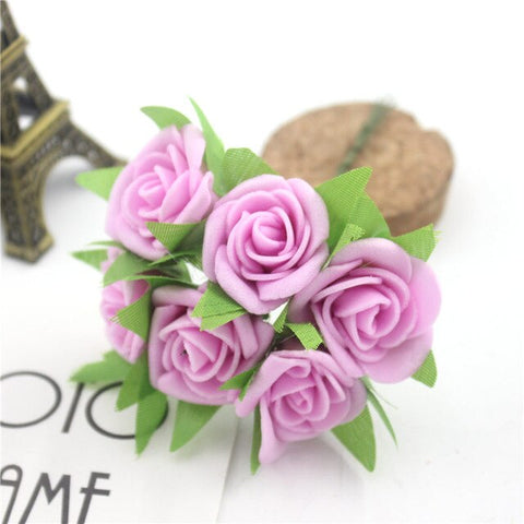 6 Pcs / Lot Artificial Flower Silk Roses PE Foam Mini Artificial Silk Flowers Wedding Bouquet Decorative Flowers and Garlands