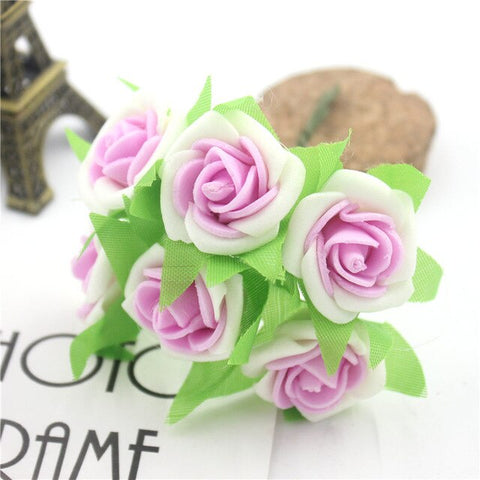 6 Pcs / Lot Artificial Flower Silk Roses PE Foam Mini Artificial Silk Flowers Wedding Bouquet Decorative Flowers and Garlands