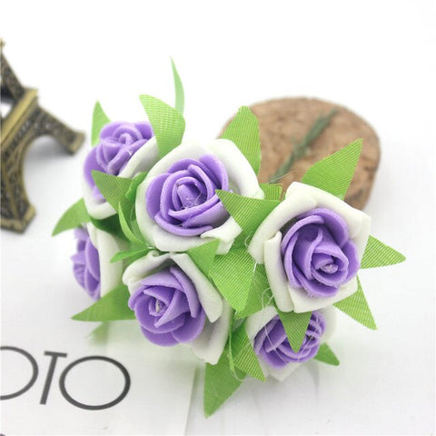 6 Pcs / Lot Artificial Flower Silk Roses PE Foam Mini Artificial Silk Flowers Wedding Bouquet Decorative Flowers and Garlands