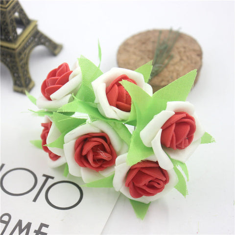 6 Pcs / Lot Artificial Flower Silk Roses PE Foam Mini Artificial Silk Flowers Wedding Bouquet Decorative Flowers and Garlands