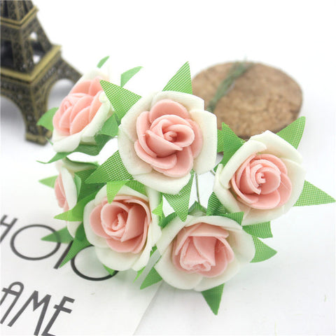 6 Pcs / Lot Artificial Flower Silk Roses PE Foam Mini Artificial Silk Flowers Wedding Bouquet Decorative Flowers and Garlands