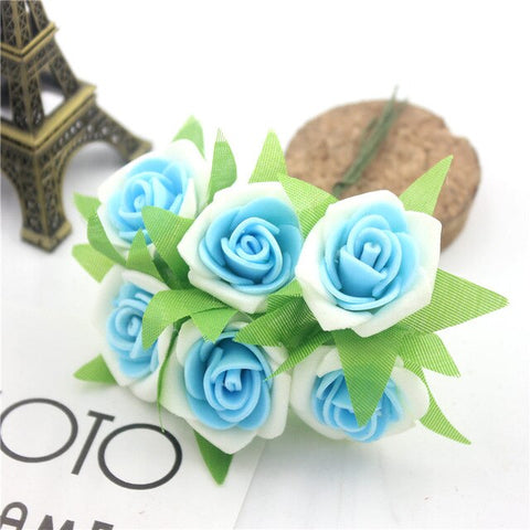 6 Pcs / Lot Artificial Flower Silk Roses PE Foam Mini Artificial Silk Flowers Wedding Bouquet Decorative Flowers and Garlands