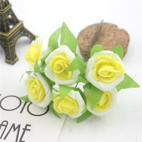 6 Pcs / Lot Artificial Flower Silk Roses PE Foam Mini Artificial Silk Flowers Wedding Bouquet Decorative Flowers and Garlands