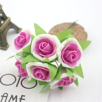 6 Pcs / Lot Artificial Flower Silk Roses PE Foam Mini Artificial Silk Flowers Wedding Bouquet Decorative Flowers and Garlands