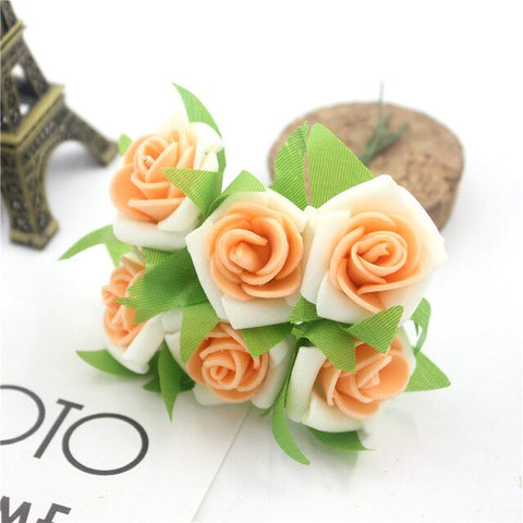 6 Pcs / Lot Artificial Flower Silk Roses PE Foam Mini Artificial Silk Flowers Wedding Bouquet Decorative Flowers and Garlands