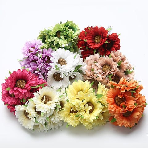 6pcs 5CM handmade gerbera artificial flower For home garden bride wedding decoration DIY garland material scrapbook fake flower