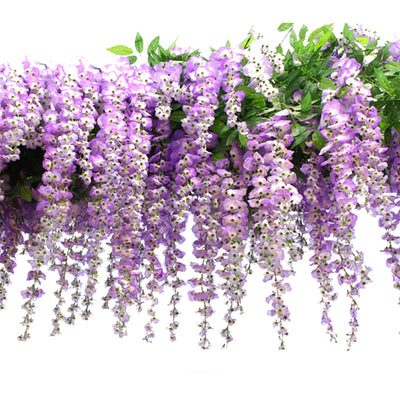 12 Strings Artificial Fake Wisteria Vine Garlands Home Hanging Flowers String for Party Wedding Decor - Purple