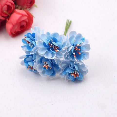 6pcs  Stamen Cherry Artificial Flowers For Wedding Decoration Garland Cloth Apparel Sewing Needlework Arts DIY Craft Supplies