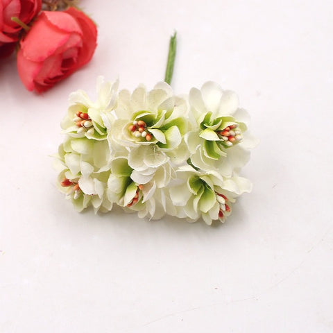 6pcs  Stamen Cherry Artificial Flowers For Wedding Decoration Garland Cloth Apparel Sewing Needlework Arts DIY Craft Supplies