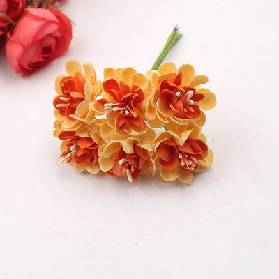 6pcs  Stamen Cherry Artificial Flowers For Wedding Decoration Garland Cloth Apparel Sewing Needlework Arts DIY Craft Supplies