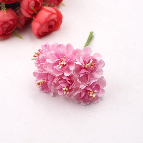 6pcs  Stamen Cherry Artificial Flowers For Wedding Decoration Garland Cloth Apparel Sewing Needlework Arts DIY Craft Supplies