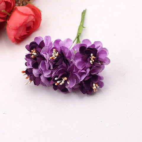 6pcs  Stamen Cherry Artificial Flowers For Wedding Decoration Garland Cloth Apparel Sewing Needlework Arts DIY Craft Supplies
