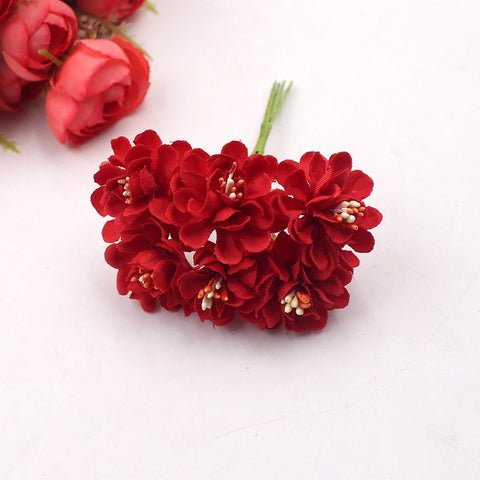 6pcs  Stamen Cherry Artificial Flowers For Wedding Decoration Garland Cloth Apparel Sewing Needlework Arts DIY Craft Supplies
