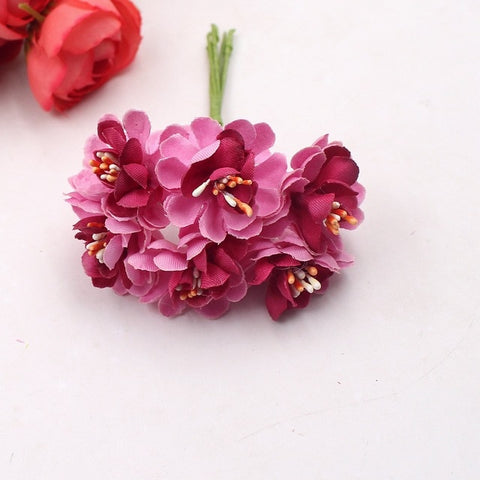 6pcs  Stamen Cherry Artificial Flowers For Wedding Decoration Garland Cloth Apparel Sewing Needlework Arts DIY Craft Supplies