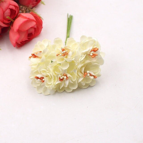 6pcs  Stamen Cherry Artificial Flowers For Wedding Decoration Garland Cloth Apparel Sewing Needlework Arts DIY Craft Supplies