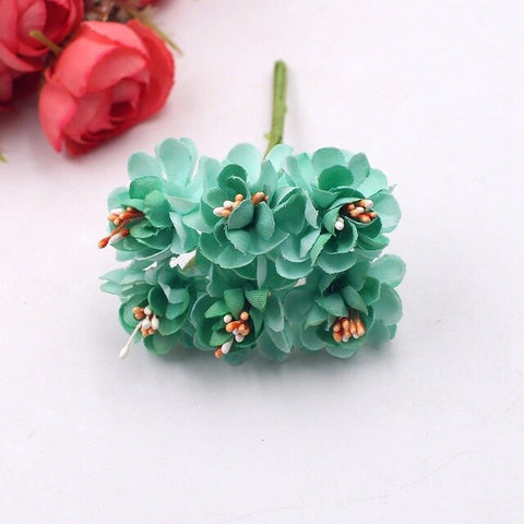 6pcs  Stamen Cherry Artificial Flowers For Wedding Decoration Garland Cloth Apparel Sewing Needlework Arts DIY Craft Supplies