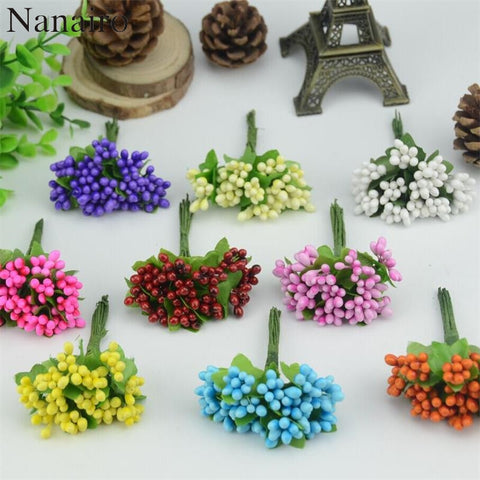 Cheap 10pcs Plastic Artificial Stamen Flowers Bouquet For Wedding Decoration Scrapbooking Decorative Garland Fake Flowers