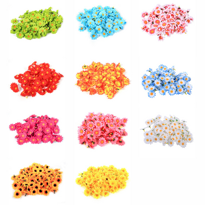 50pcs Multicolor Mini Silk Artificial Daisy Flower Head For Crown Wedding Garland Decoration Handmade DIY Scrapbooking Craft