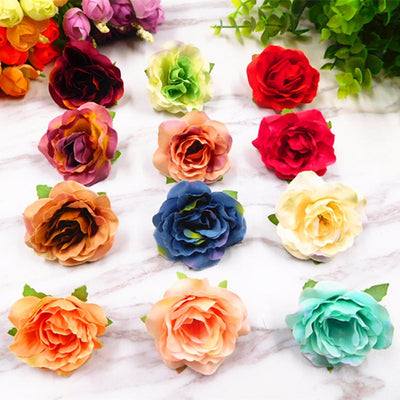 10 PCS (5 cm/a) artificial mini rose flowers, silk flower heads home garden decoration DIY wedding garland collage gift box