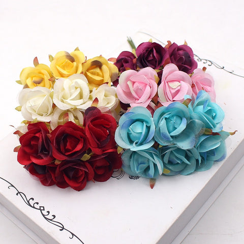 6pcs/lot  Mini Rose Artificial Flowers For Wedding Decoration Garland Cloth Apparel Sewing Needlework Art DIY Craft Supplies