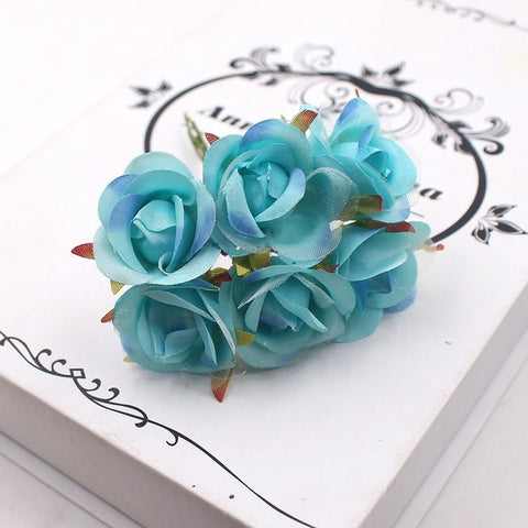 6pcs/lot  Mini Rose Artificial Flowers For Wedding Decoration Garland Cloth Apparel Sewing Needlework Art DIY Craft Supplies