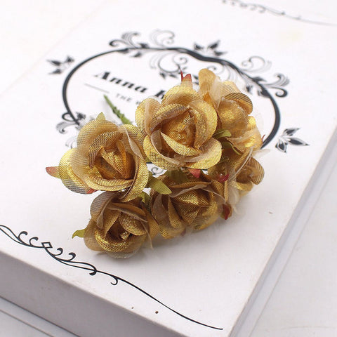 6pcs/lot  Mini Rose Artificial Flowers For Wedding Decoration Garland Cloth Apparel Sewing Needlework Art DIY Craft Supplies