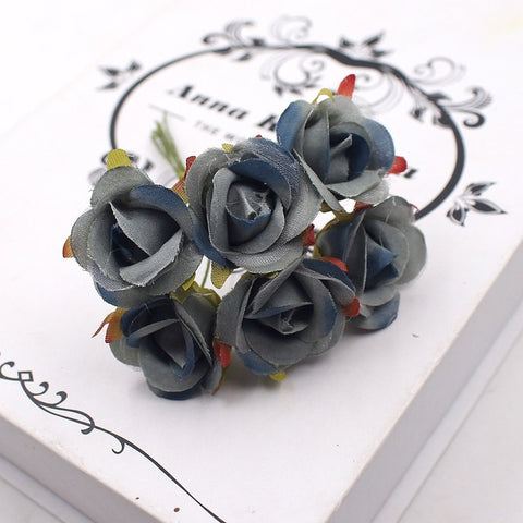 6pcs/lot  Mini Rose Artificial Flowers For Wedding Decoration Garland Cloth Apparel Sewing Needlework Art DIY Craft Supplies