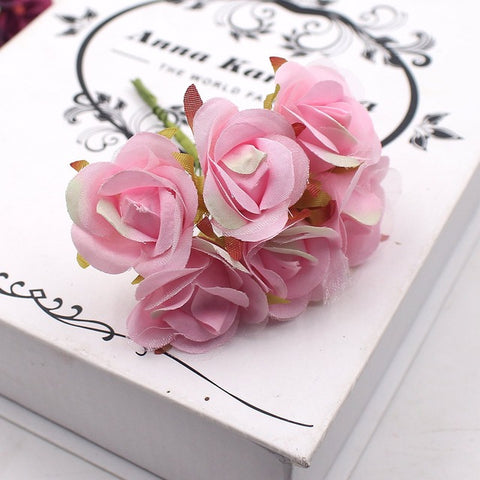 6pcs/lot  Mini Rose Artificial Flowers For Wedding Decoration Garland Cloth Apparel Sewing Needlework Art DIY Craft Supplies