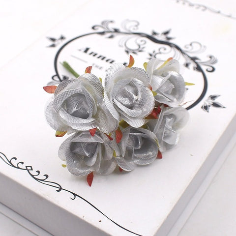 6pcs/lot  Mini Rose Artificial Flowers For Wedding Decoration Garland Cloth Apparel Sewing Needlework Art DIY Craft Supplies