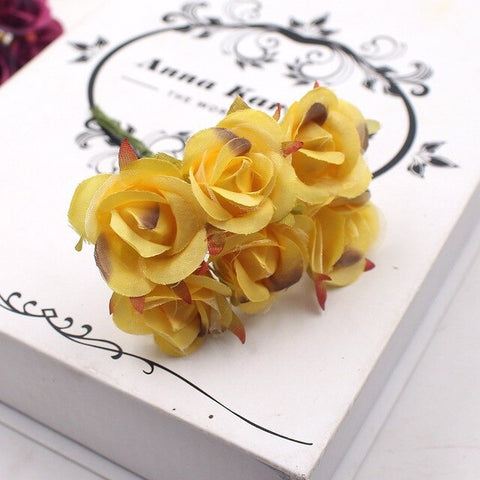 6pcs/lot  Mini Rose Artificial Flowers For Wedding Decoration Garland Cloth Apparel Sewing Needlework Art DIY Craft Supplies