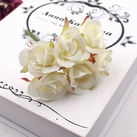 6pcs/lot  Mini Rose Artificial Flowers For Wedding Decoration Garland Cloth Apparel Sewing Needlework Art DIY Craft Supplies