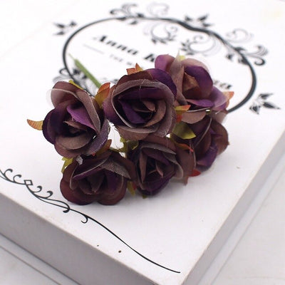 6pcs/lot  Mini Rose Artificial Flowers For Wedding Decoration Garland Cloth Apparel Sewing Needlework Art DIY Craft Supplies