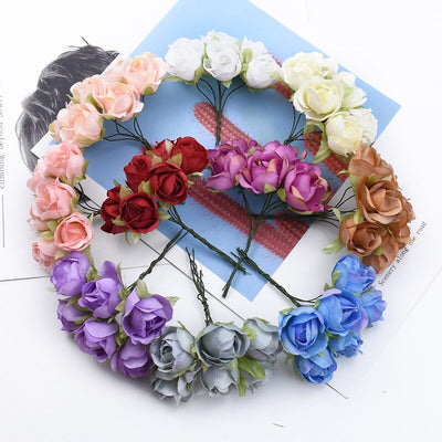 6/12 Pieces tea roses bouquet vases for home decor christmas garland wedding decorative flowers diy gifts box artificial flowers