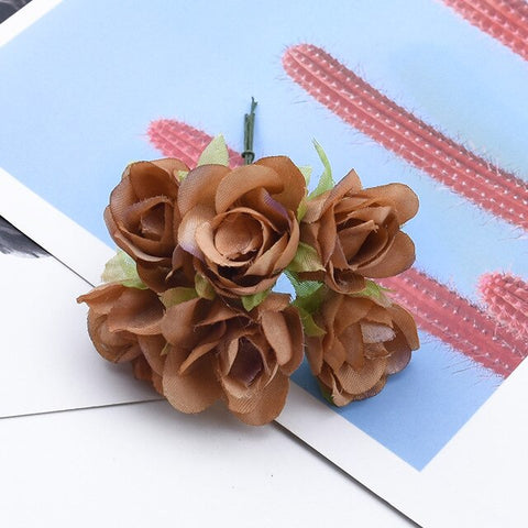 6/12 Pieces tea roses bouquet vases for home decor christmas garland wedding decorative flowers diy gifts box artificial flowers