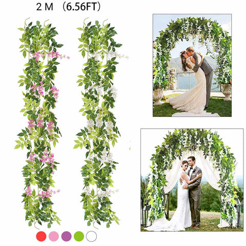 2m Wisteria Artificial Flowers Vine Garland Wedding Arch Decoration Fake Plants Foliage Rattan Trailing Faux Flowers Ivy Wall