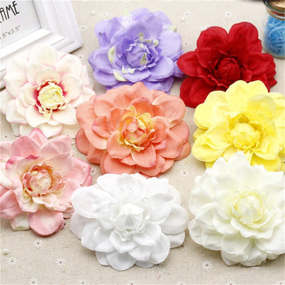 new Silk Artificial Dahlia Flowers Head For Wedding Decoration DIY Garland Decorative Floristry Fake Flowers 2pcs