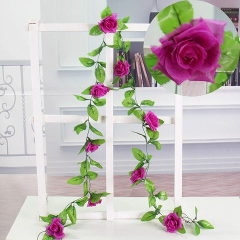 235cm Silk Artificial Roses Flowers Rattan String Vines For Home Wedding Decoration Fake plants DIY Hanging Garland wreath wall