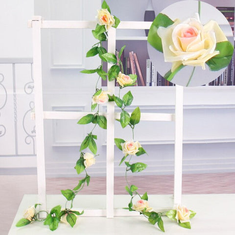 235cm Silk Artificial Roses Flowers Rattan String Vines For Home Wedding Decoration Fake plants DIY Hanging Garland wreath wall